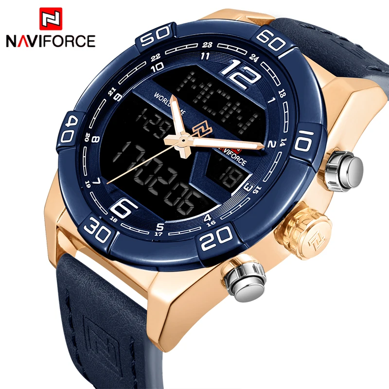 

NAVIFORCE Top Luxury Brand Men Military Sport Watches Men's Waterproof Quartz Wrist Watch Male Leather Led Digital Clock 9128