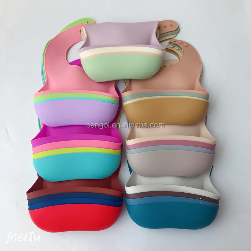 
Comfortable Silicone Feeding Bib Waterproof Adjustable Snaps Baby Bibs For Infants And Toddlers With Food Catcher Pocket 