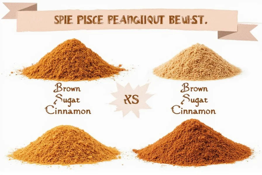 Close-up of brown sugar and cinnamon mixture in glass jar with measuring spoons showing perfect 4:1 ratio for baking