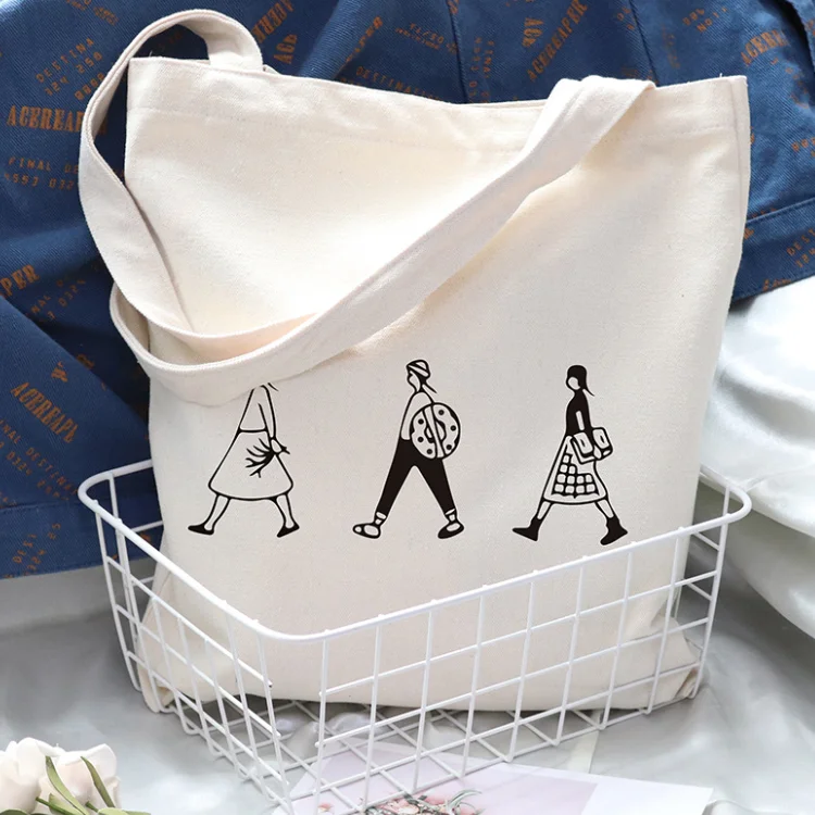 

Ladies Handbags Canvas Tote Bag Cotton Cloth Shoulder Shopper Bags for Women 2020 Eco Foldable Reusable Shopping Bags Grocery, White