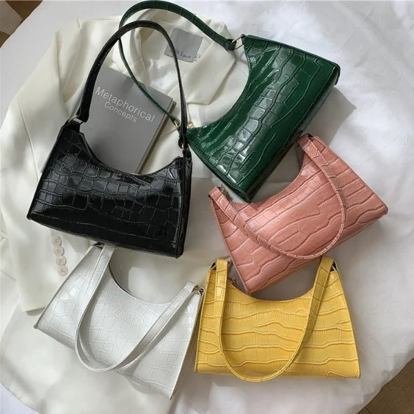 

2021 New Stone Pattern Underarm Purse Women Shoulder Crocodile Pu Leather Shoulder Messenger Hobo Bag