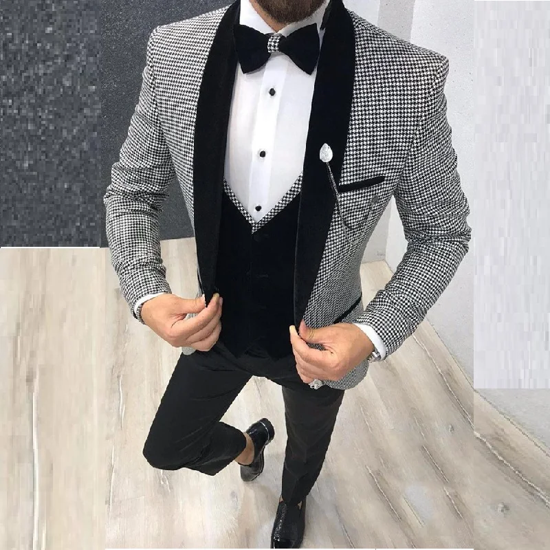 

LL046 Newest Groomsmen Shawl Black Lapel Groom Tuxedos One Button Men Suits WeddingPromDinner Best Man Blazer ( Jacket+Pants+Ves, Per the request