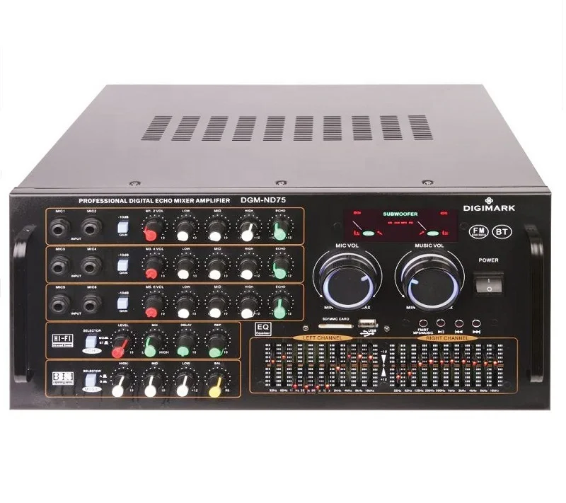 

ND-75 amplifier Mixer console and 2Volume blue lights Amplifier with BT/FM /6MIC double 10 EQ, Black