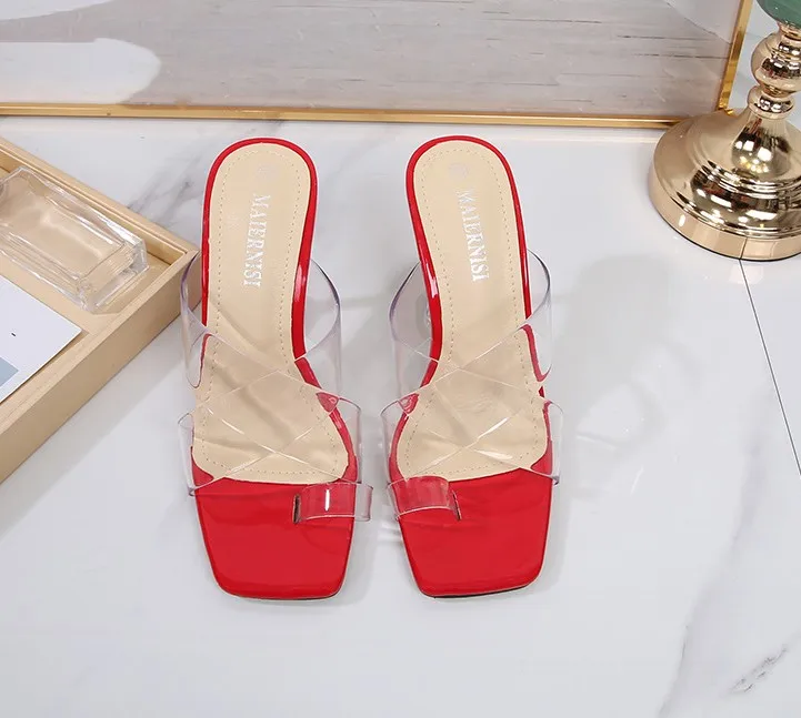 

2021 summer buckle women's high-heeled shoes personality women's sexy sandals home travel fashion high-heeled sandals, Red,black,white,sliver