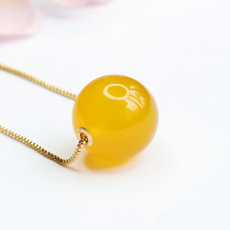 

18K Gold Inlaid Genuine Canary Stone Pendant Round Beads Agate Necklace Factory Live Delivery MN2011702