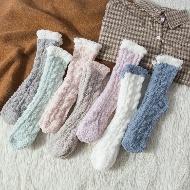 

Hot Selling Fashion Crown Embroidery Wool Fuzzy Retro Pure Color Winter thick Socks Women Warm Soft Comfortable Lady Socks, Pic