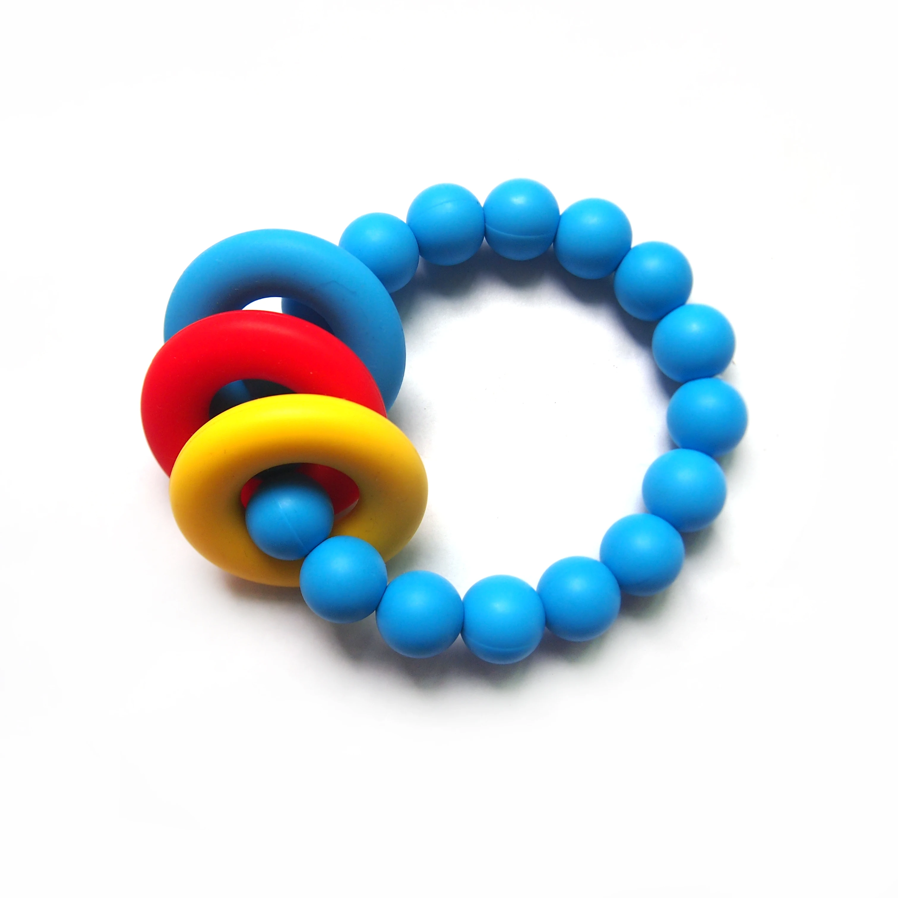 

Infant Teethers Baby Silicone Bead Bracelet Christmas Teether Food Grade Silicon Rattle Teething Ring, Yellow-red-blue