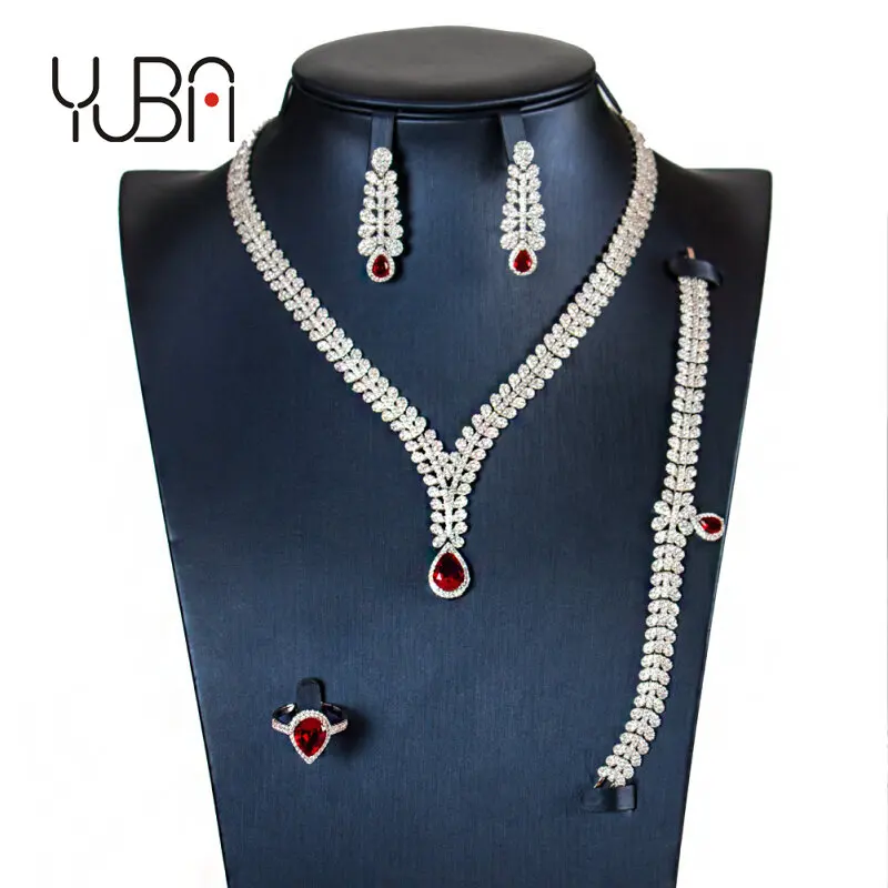 

Hesiod Indian Pakistani Colorful Zircon Necklace Bridal Wedding Earrings Fashion Jewelry Set