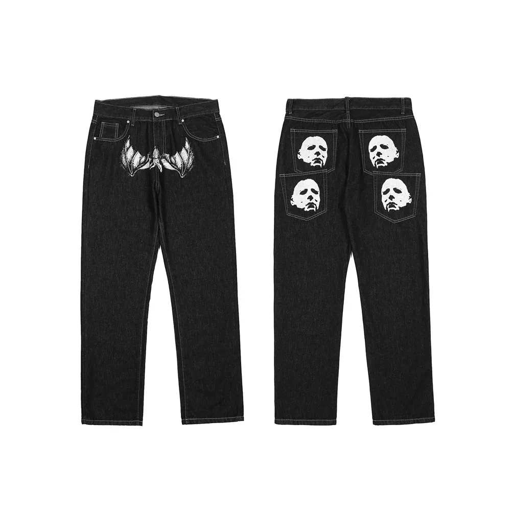 

2022AW hip hop high street jeans back pocket print loose fit baggy jeans pants jeans men
