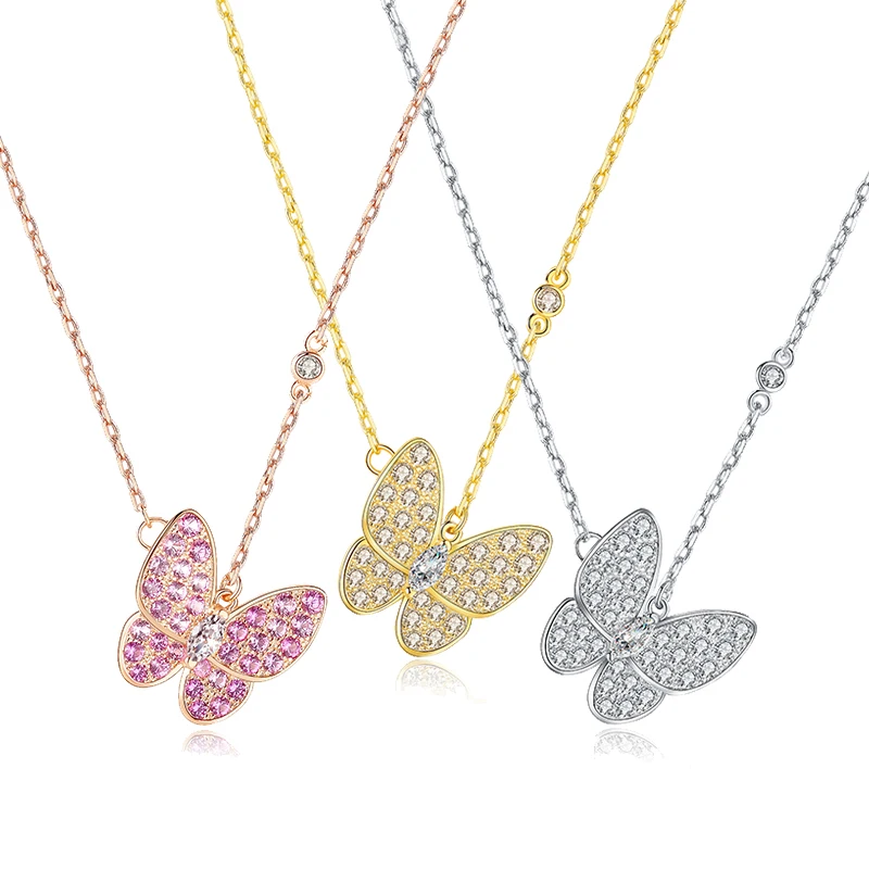 

ght Luxury Ins Niche Premium Design Brass Color Gold Plated With Zirconia Butterfly Pendant Necklace, Picture