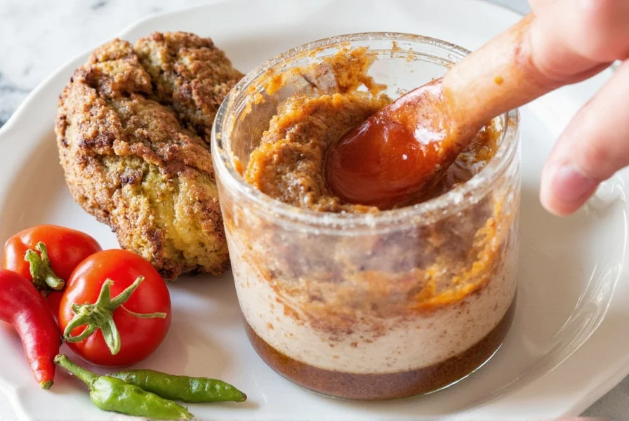 Ancho pepper sauce being poured over chicken