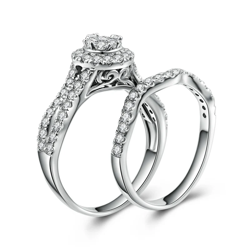 

925 Sterling Silver Bridal Ring Sets Round CZ Cluster Engagement Rings Promise Rings for her Wedding Bands for Women