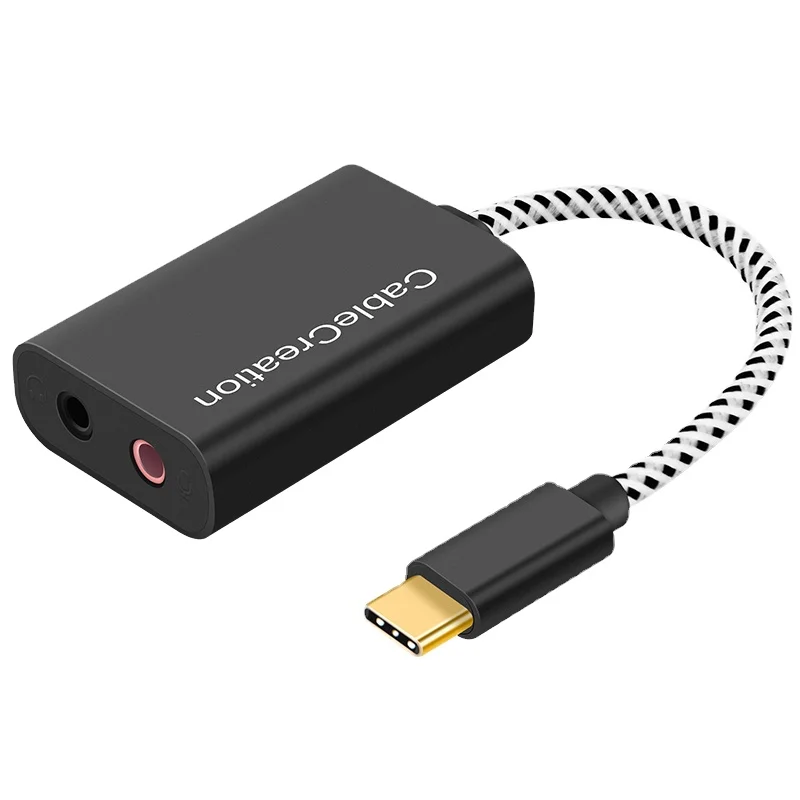 

CableCreation Type USB-C Audio Adapter Type C External Stereo Sound Card, Plug and Play for Headphone and Microphone Jack, Black