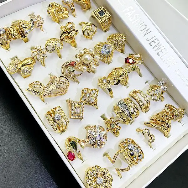 

PUSHI Jewelry Bulk Ring Lote Anillos Gold Cheap 36 Pieces in a Box Hybrid Luxury Alloy Fashion Geometry Electroplating