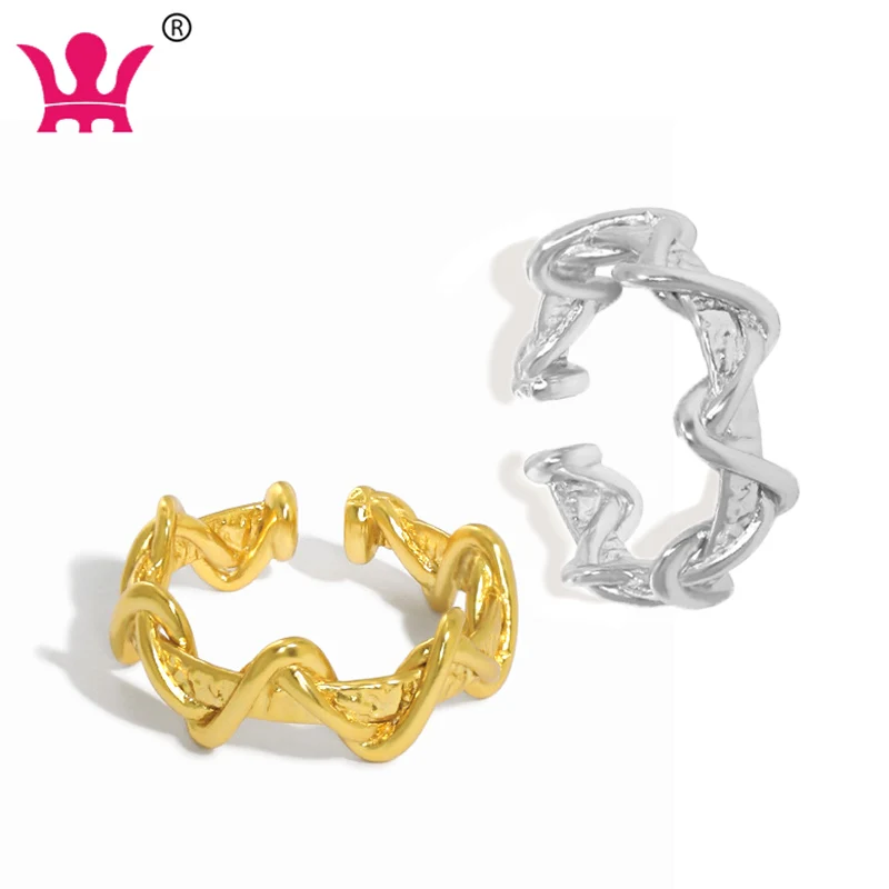 

Korean Instagram niche design double-layer intertwined wavy pattern texture S925 sterling silver women open ring