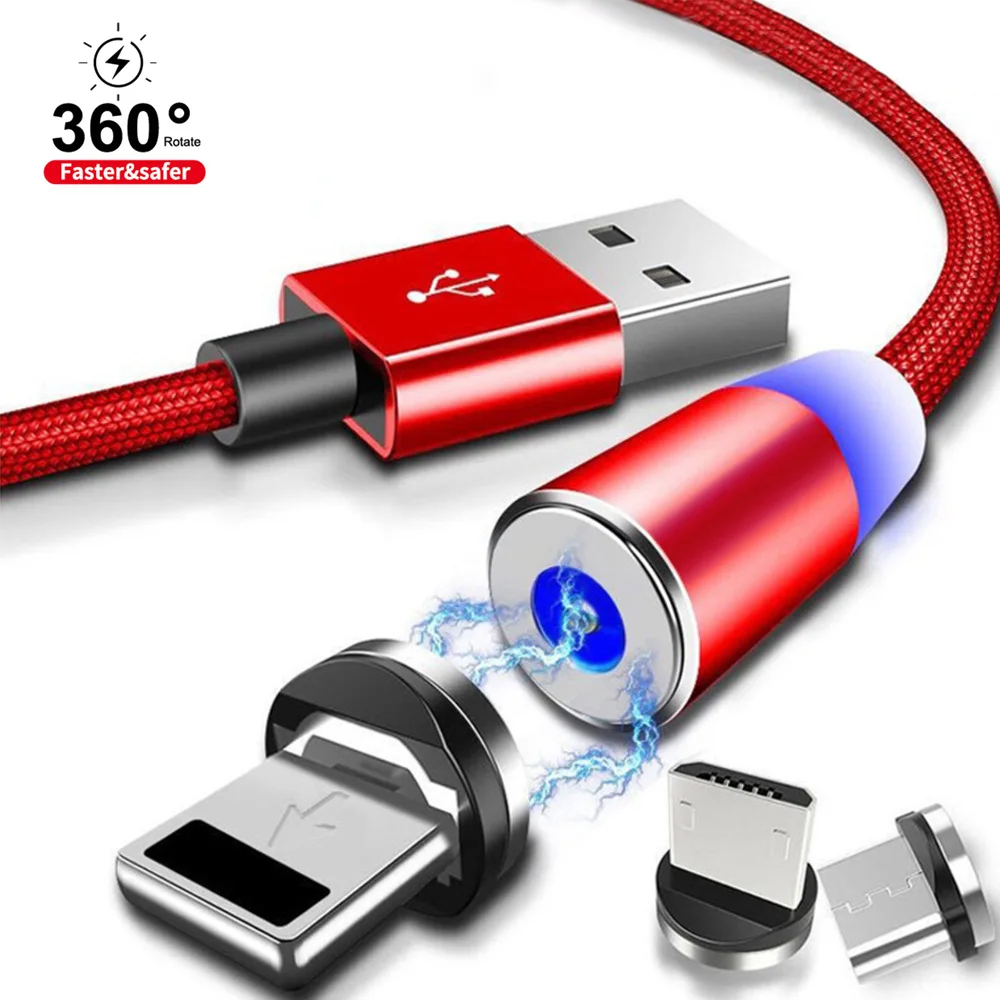 

JMTO New 360 degree 3 in 1 magnetic charging cable for mobile phone micro usb c iso magnet usb type c magnetic data cable 2m 1m, Red/black/sliver