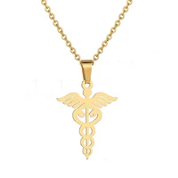 

Double Snake Wing Necklace Titanium Steel Animal Cobra Caduceus Pendant Medical Symbol Nurse Doctor Gift