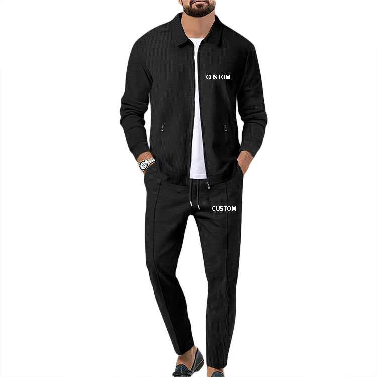 

Fall Waffle Mens Jogger Set Custom Logo Casual Workout 2 Piece Suit Print Designer Jacket Set Men's Fashion Tracksuit