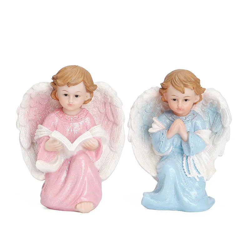 

Time Slow 2pcs Resin Crafts Home Decor Retro Cute Mini Angel Model Statue Big Wing Indoor Desktop Office Ornament Birthday Gift, Color mixing