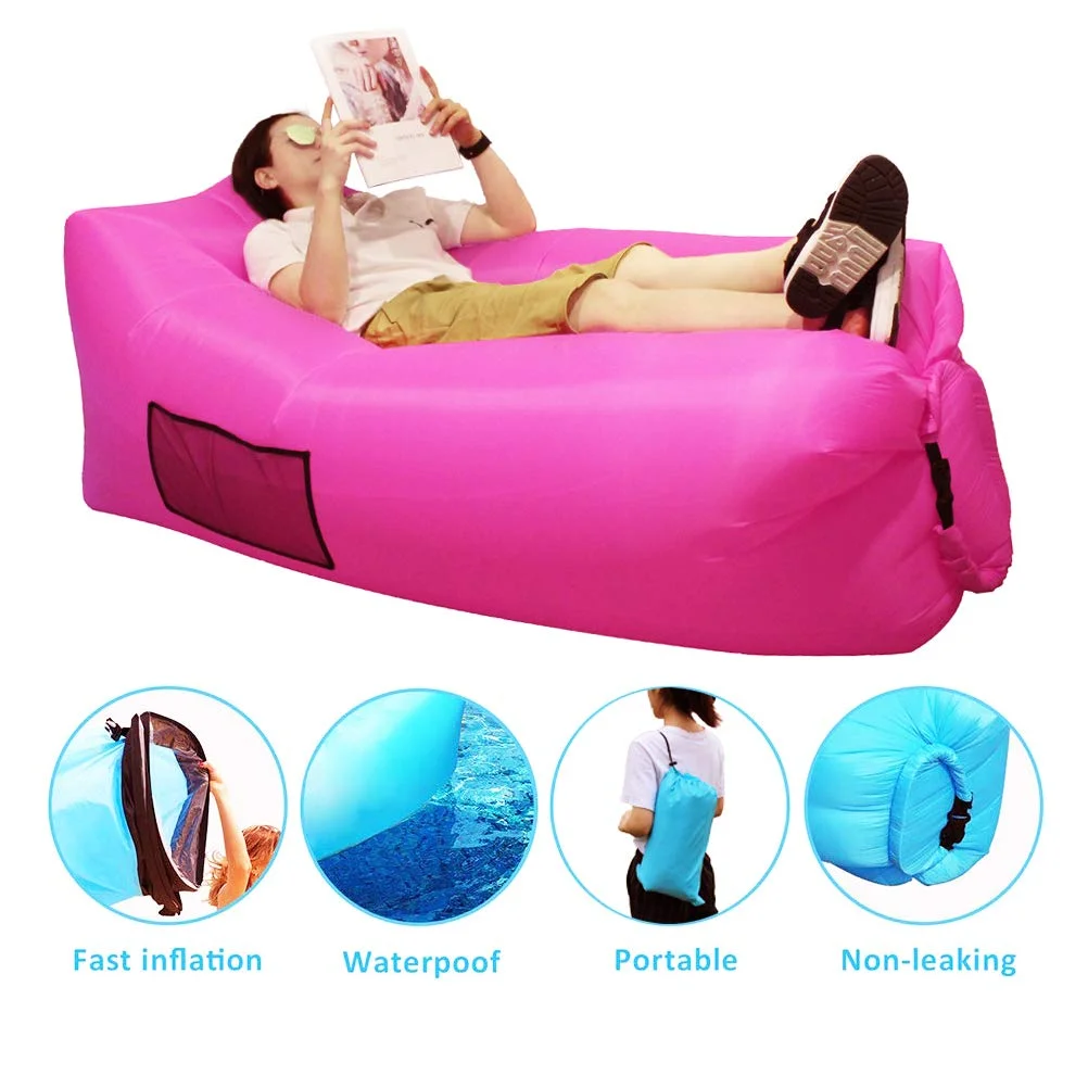 

Anti-Air Inflatable Sofa Outdoor Portable Waterproof Leaking Lounger Air Sofa, Rose red