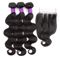 

Free Shipping Unprocessed Virgin Human Hair Hair Bundle Set with Closure Body Wave 3 Hair Weave with 4x4 Closure
