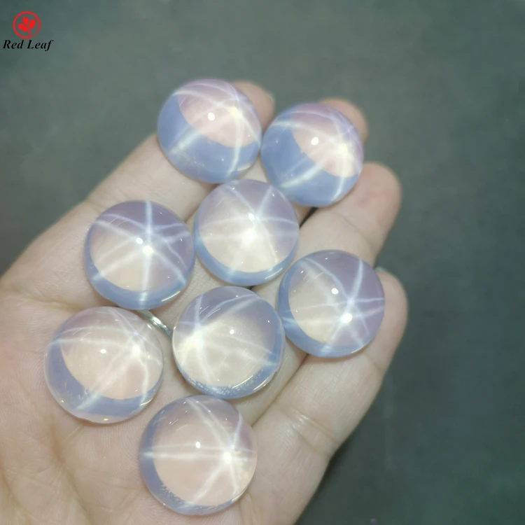 

Wholesale White Sapphire Synthetic Corundum Star Sapphire Stone Round Cabochon Flat Back Gemstone star sapphire