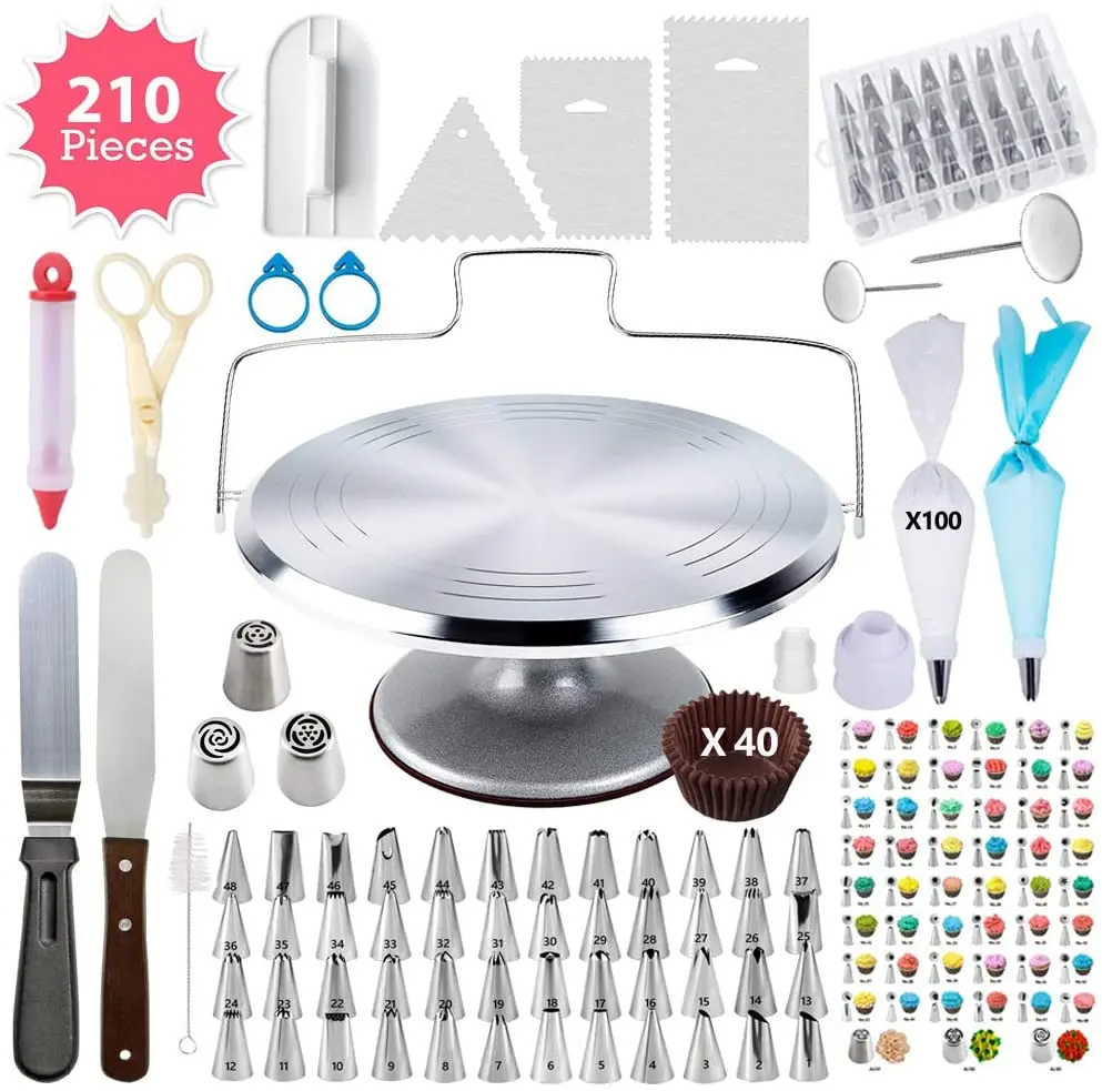 

Wholesale Supply Home Round Rotating Metal Aluminum Wedding Party Cake Turntable With Cake Decorating Tools Accessories, Sliver