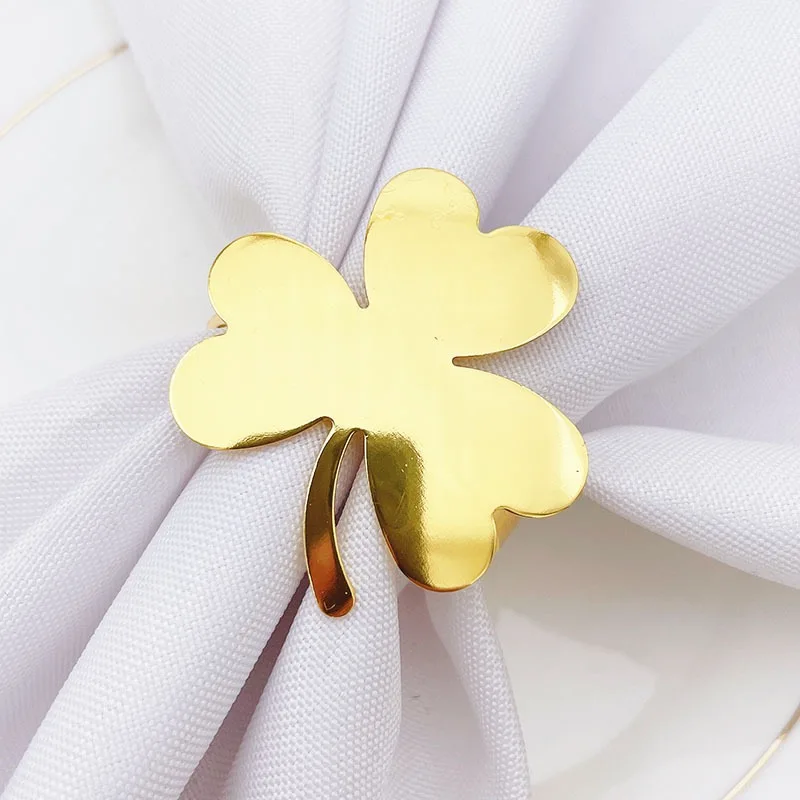 

wedding party one time use three -leaf clover napkin ring, Gold