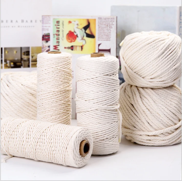 

Wholesale 3mm macrame cord cotton ropes for wall hanging braided macrame cord, Natural white