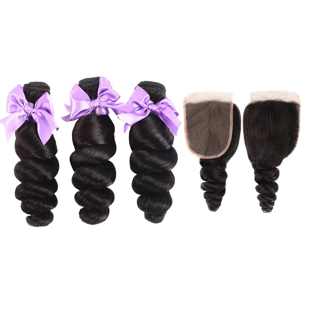 

Brazilian 8A Loose Deep Wave Bundles with Closure Virgin Human Hair