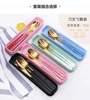 

Portable Camping Picnic Travel Korean style flatware stainless steel gold plated fork knife spoon cutlery set case for student