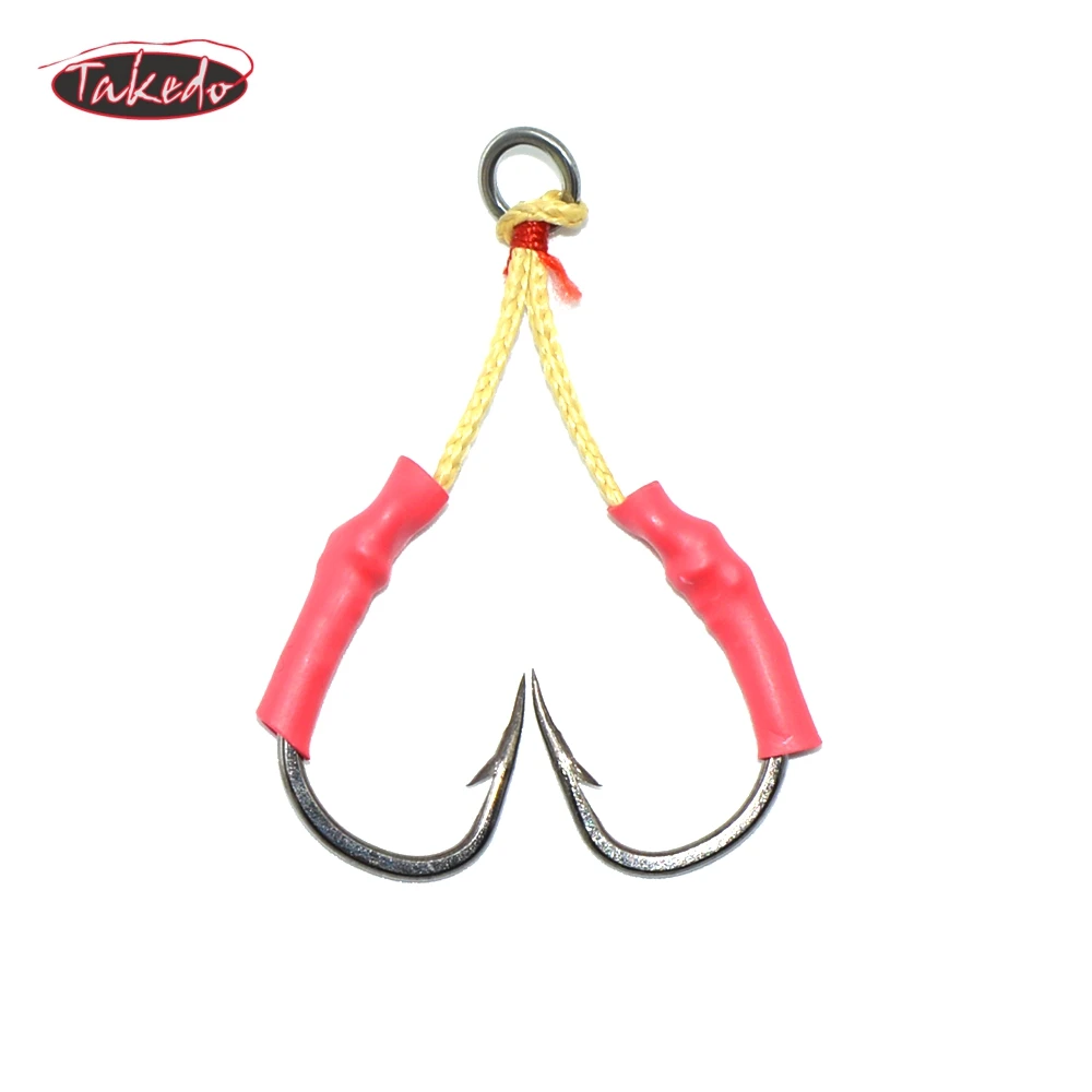 

TAKEDO Custom 10827A high quality High Carbon Steel Double Hook Slow Jigging Assist Feather Fishing Hook assist hook