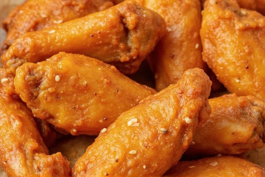 Close-up photo of Popeyes Honey Lemon Pepper Wings showing golden-brown crispy texture with visible honey glaze and pepper specks