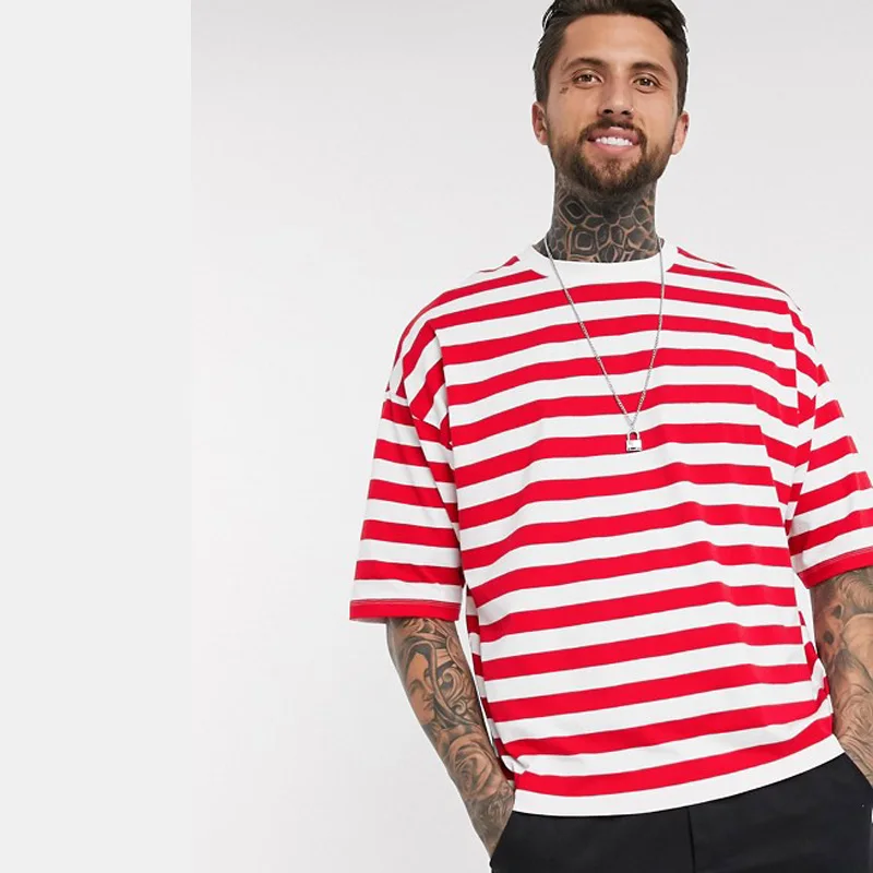 

OEM Manufacturer Dropped Shoulder Oversized Striped T Shirt Men Hip Hop T-Shirt Men