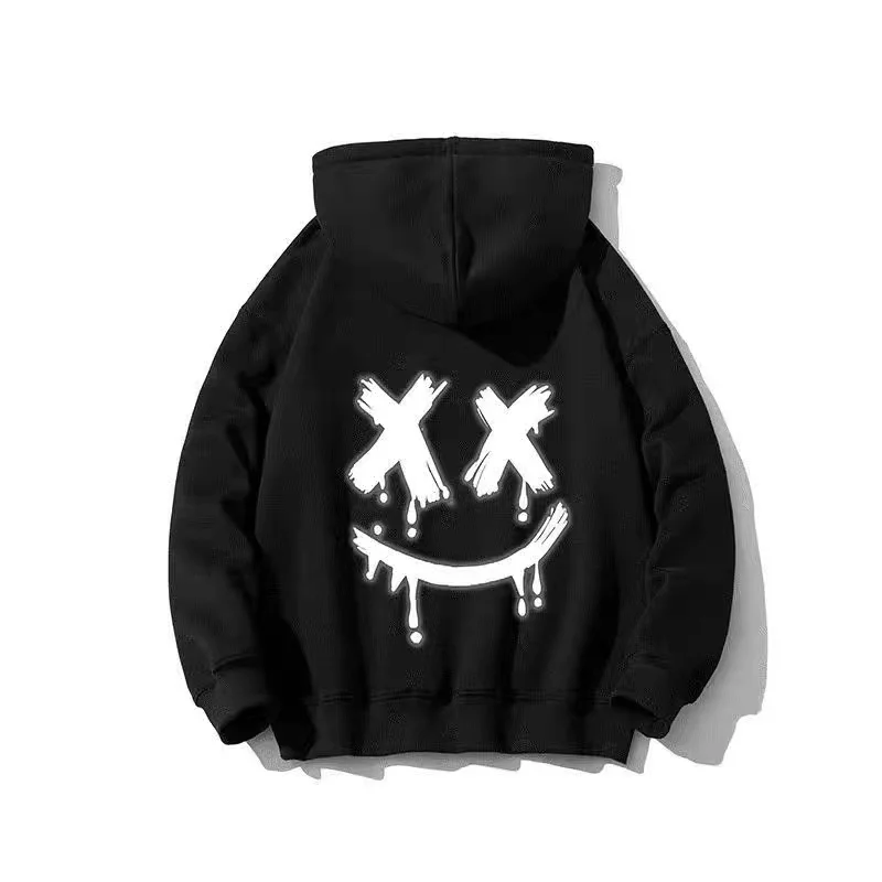 

Wholesale oversize Smiley reflective graphic 100% cotton pullover Men's heavyweight custom Men's hoodies, Customized color