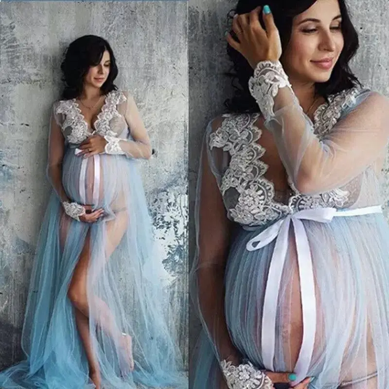 

Wholesale Sexy lace v-neck hollow out maternity dresses pregnancy photo shoot dress women pregnancy dresses