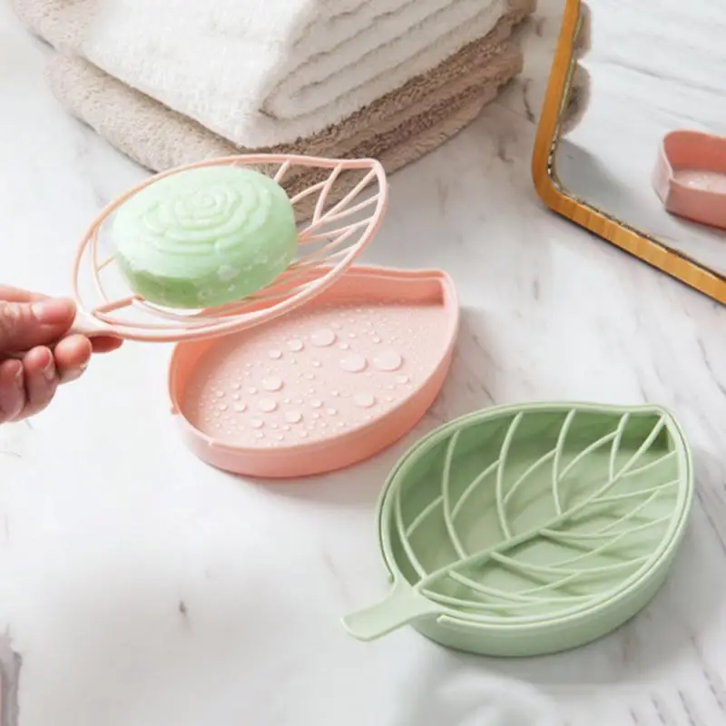 

Hygienic Leaf-shaped Soap Holder Non-slip Box Toilet Shower Tray Drain Rack Bathroom Soap Tray Rack, As photo
