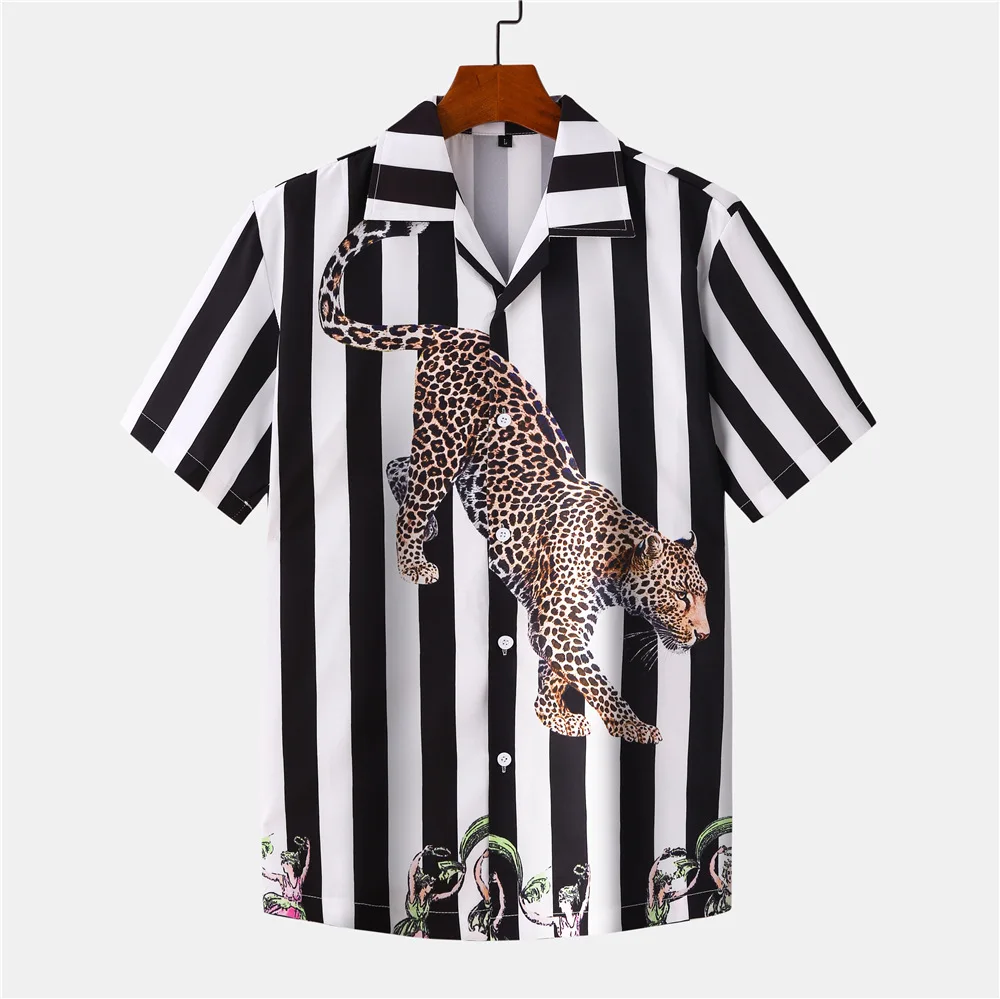 

Men's Casual Leopard Printed Summer Hawaii Beach Camisa Shirts