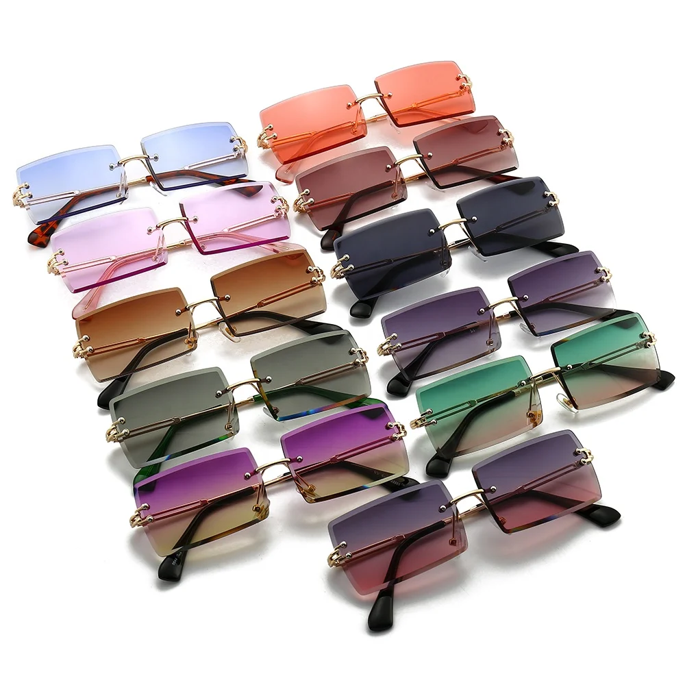 

KB74007 Retro Frameless Sunglasses Men Small Rectanglar lentes de sol Gradient Square Rimless Vintage Sunglasses Women, Mix color