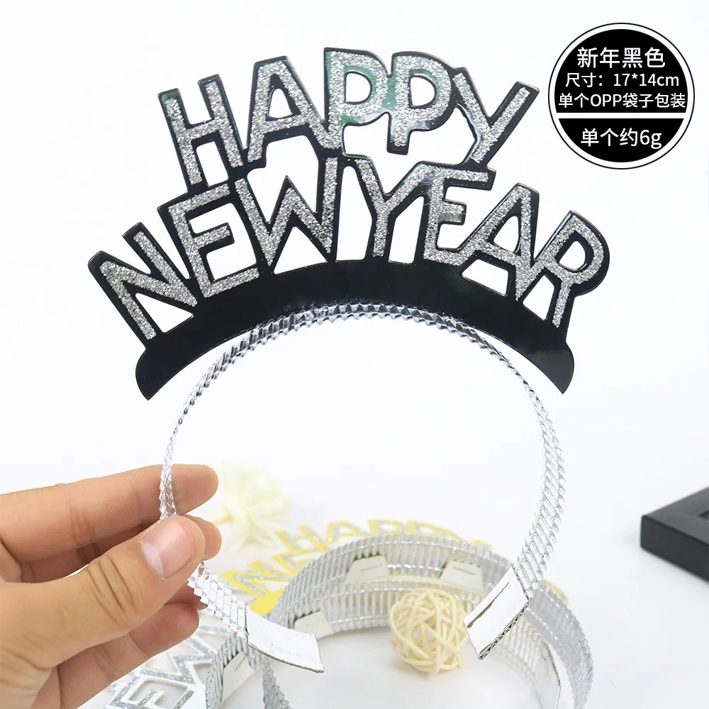 BinaryABC Happy New Year Headband Tiara,2021 New Year Headband,New Years Party Favors Silver 