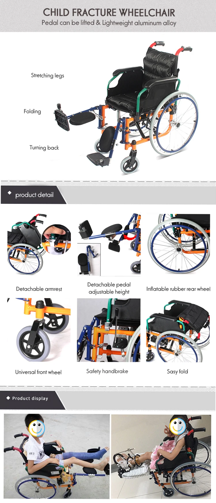 Ujoin Comfort Cushion Detachable Armrest Pedal Child Wheelchair For