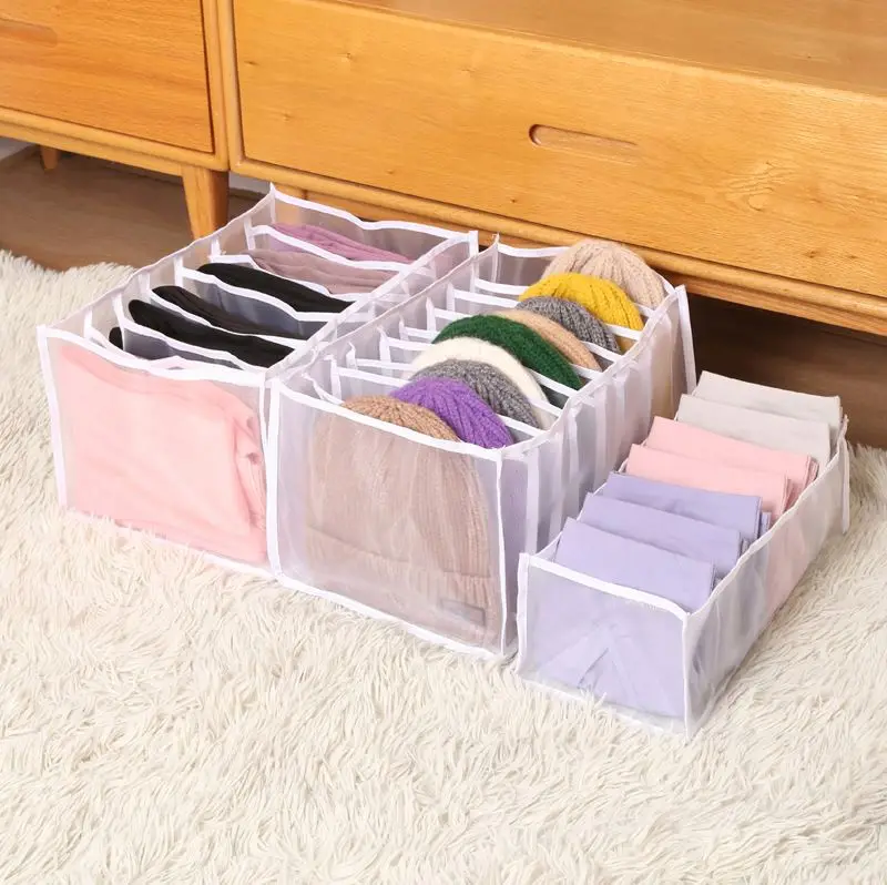 

Drawer Organizers Plastic Underwear Storage Box Desktop Bra Socks Panties Organizer with Cover, Pink black grey or customized