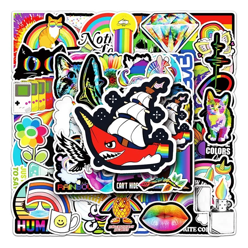 50 PCS Factory Hot Sale Cartoon Tide Play INS Chromatic Colors Stickers For Laptop Suitcase Skateboard Decoration Label