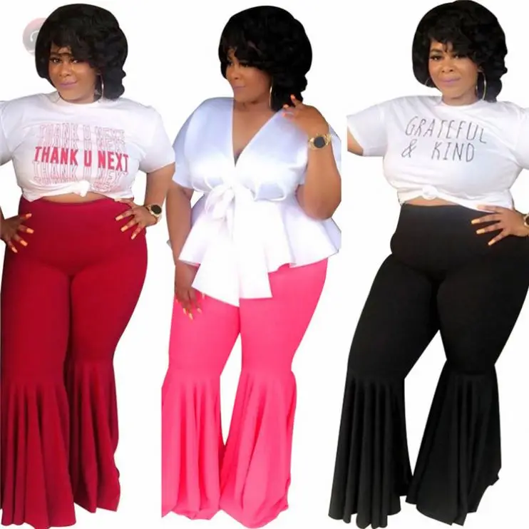 

Style Female Plus Size Solid Summer Sexy Trousers Women Flare Pants Lady Bell Bottom