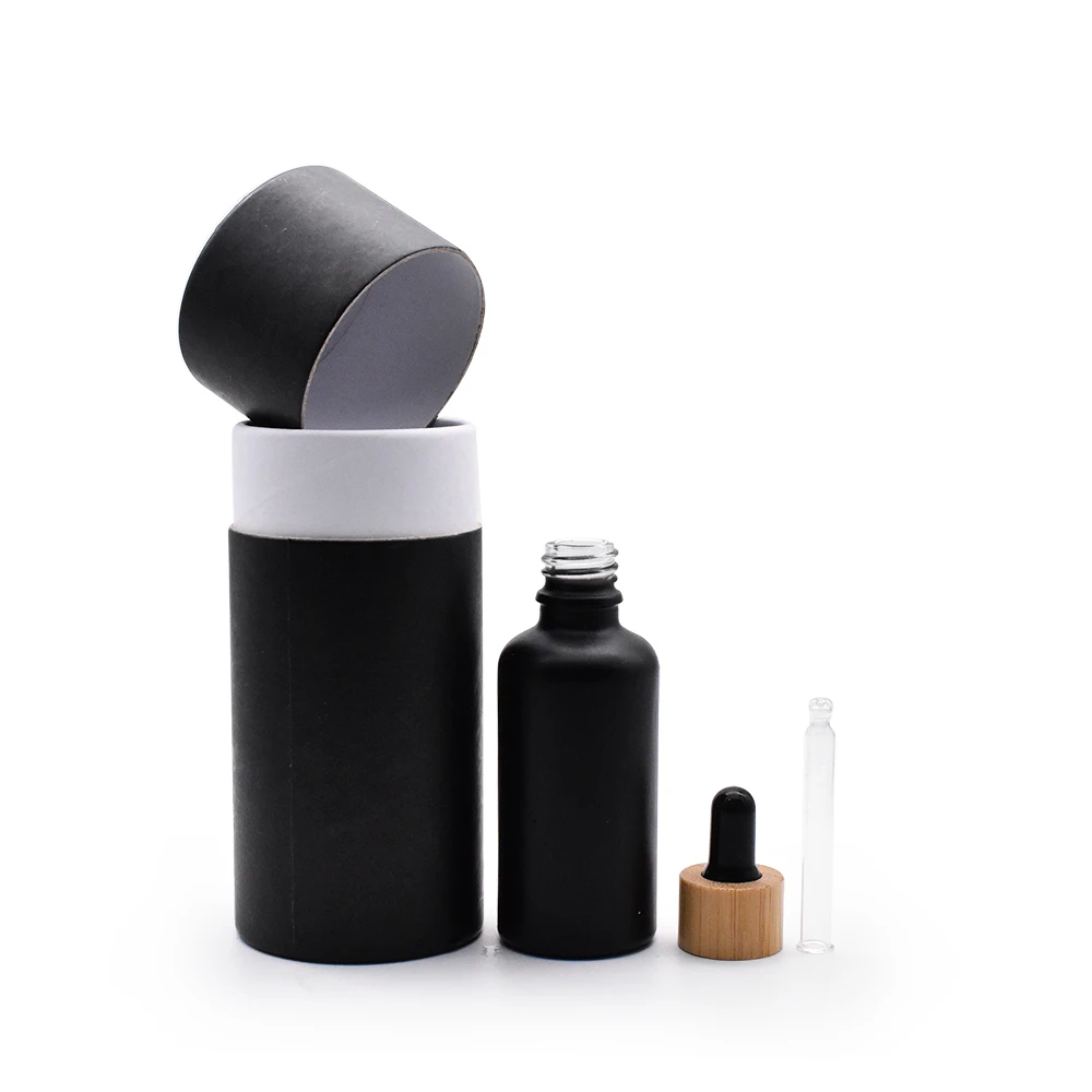 

30ml matte black bamboo dropper bottle with black paper tube