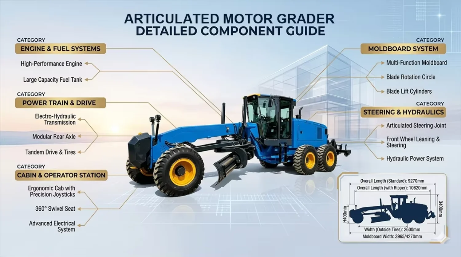 ST-21 Wheel Motor Grader Road Construction Ground Leveling Machinery with Customized Color