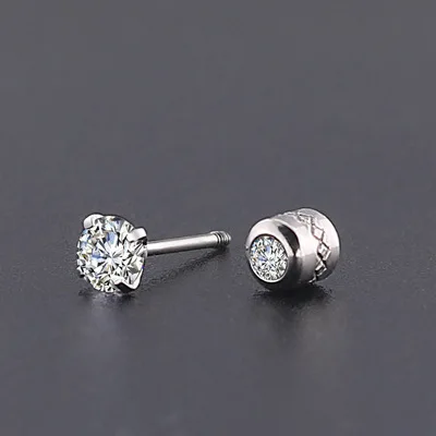 

Titanium steel fashion simple and creative four-claw zircon earrings crystal diamond stainless steel fine needle round cake earr