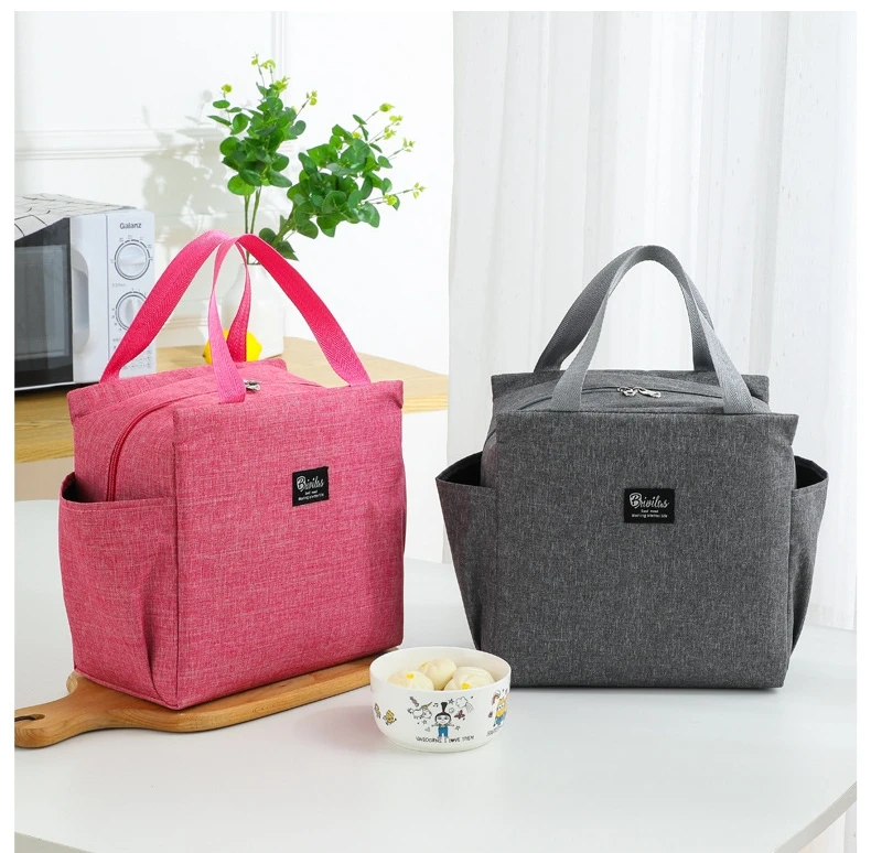 

Fashionable thermal travel storage bag Thickened double mouth handbag Large capacity Bento bag, Available in 4 colors