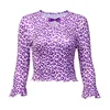 casual slim sexy t shirt tiny bowknot collar purple chiffon crop blouse for women