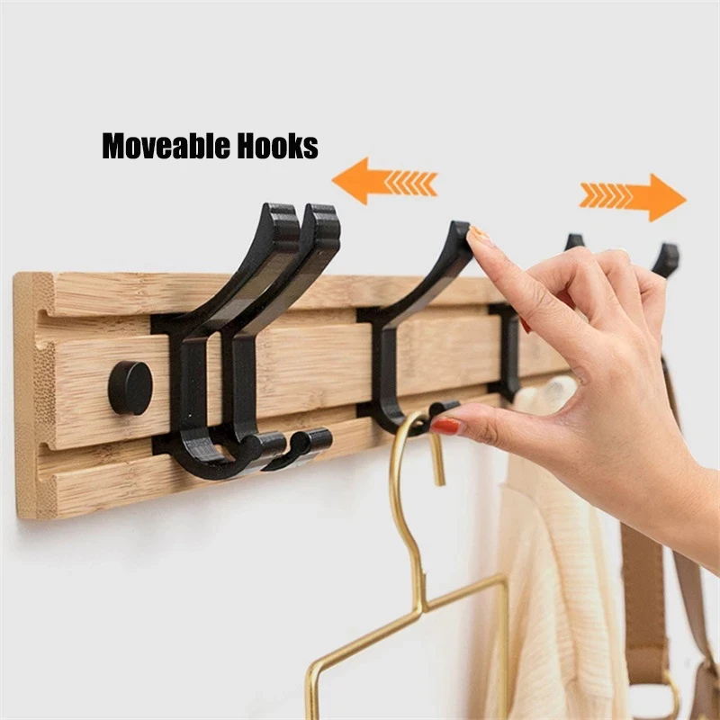

Coat Bedroom Furniture Clothes Rack Robe Towel Bamboo Hanger Hat Bag Movable Metal Wall Hooks